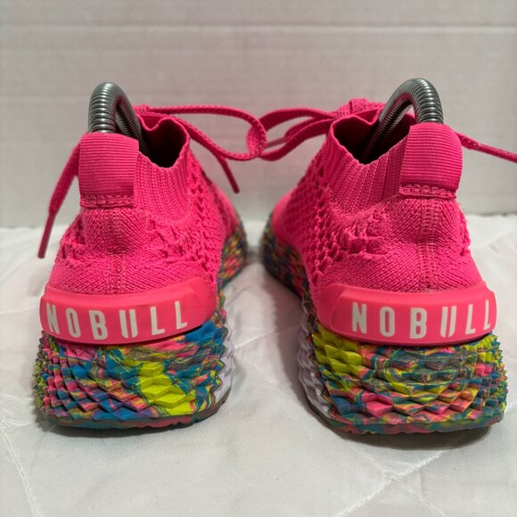 NOBULL Women’s 6.5 Knit Runners Hot Pink Reflective Laces Multicolor Sole Shoes - Picture 8 of 14